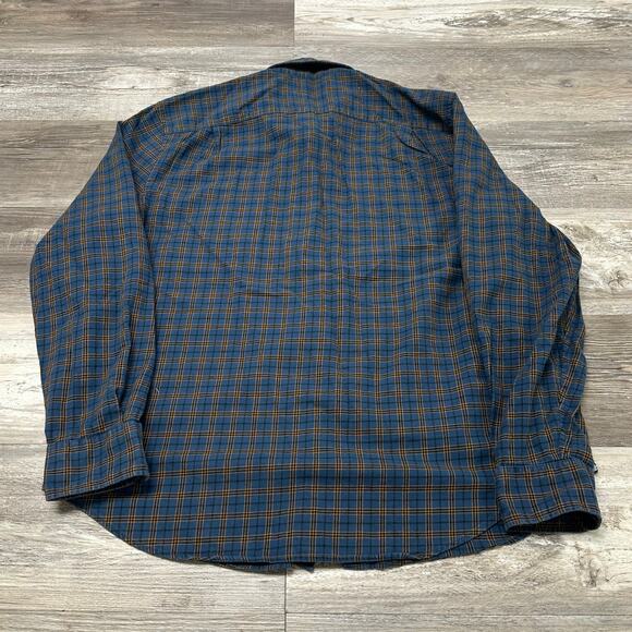 Bonobos Blue‎ Orange Plaid Mens XL Standard Fit Stretch Button Up Flannel Shirt - Picture 3 of 10